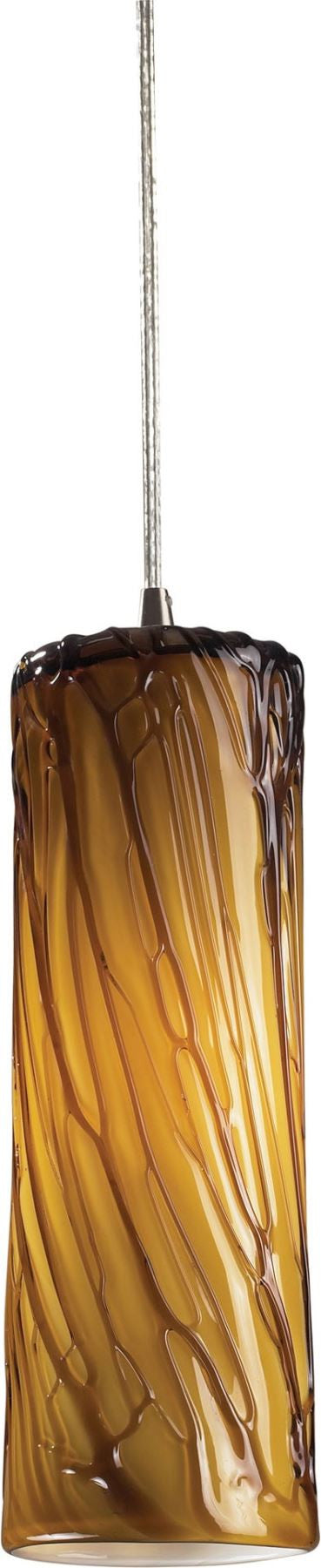 Maple 1 Light Led Pendant In Satin Nickel and Maple Amber