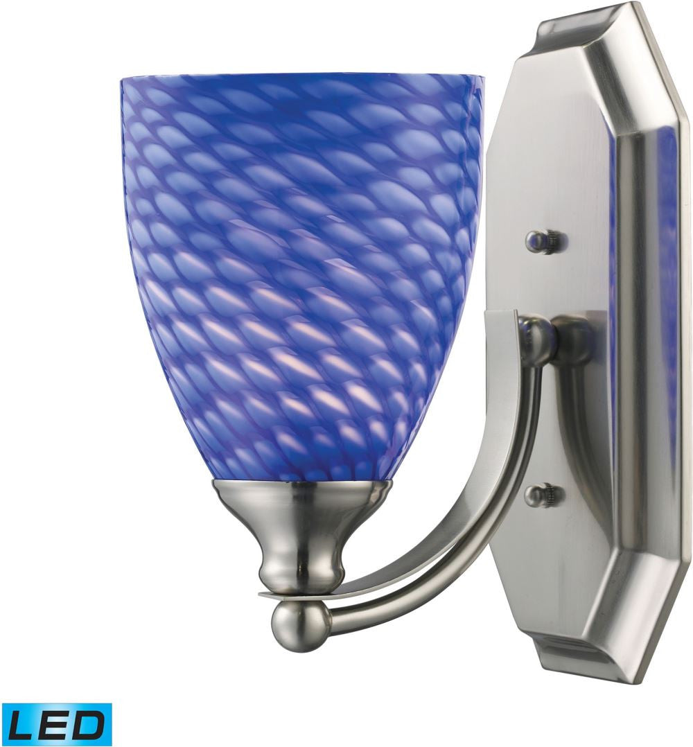 Bath and Spa 1 Light Led Vanity In Satin Nickel and Sapphire Glass