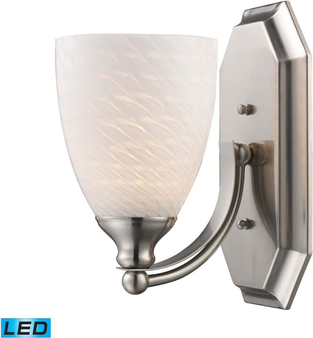 Bath and Spa 1 Light Led Vanity In Satin Nickel and White Swirl Glass
