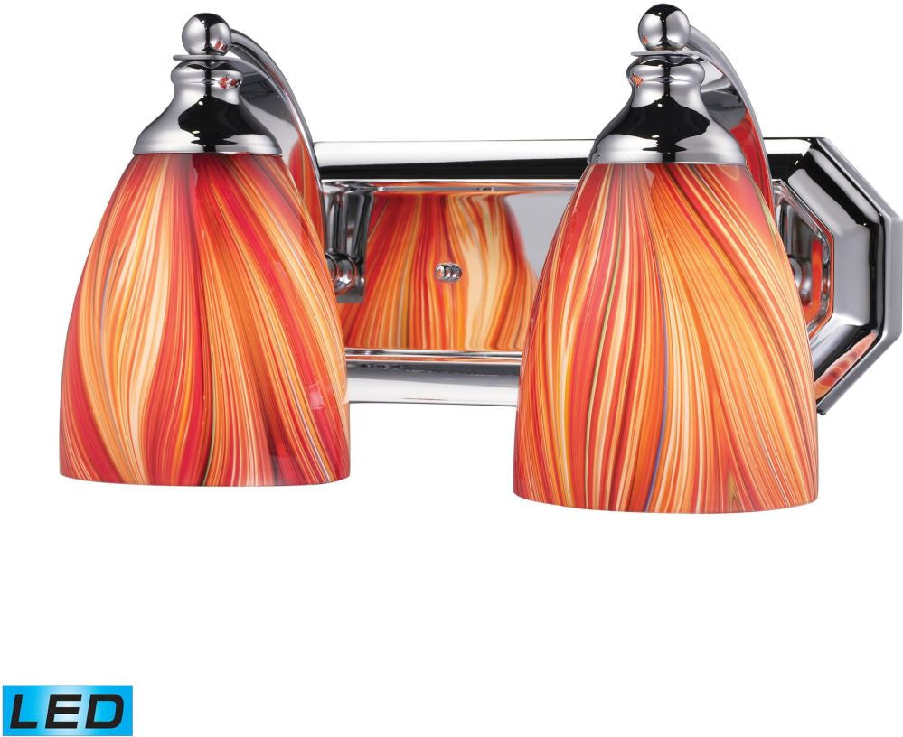 Bath and Spa 2 Light Led Vanity In Polished Chrome and Multi Glass