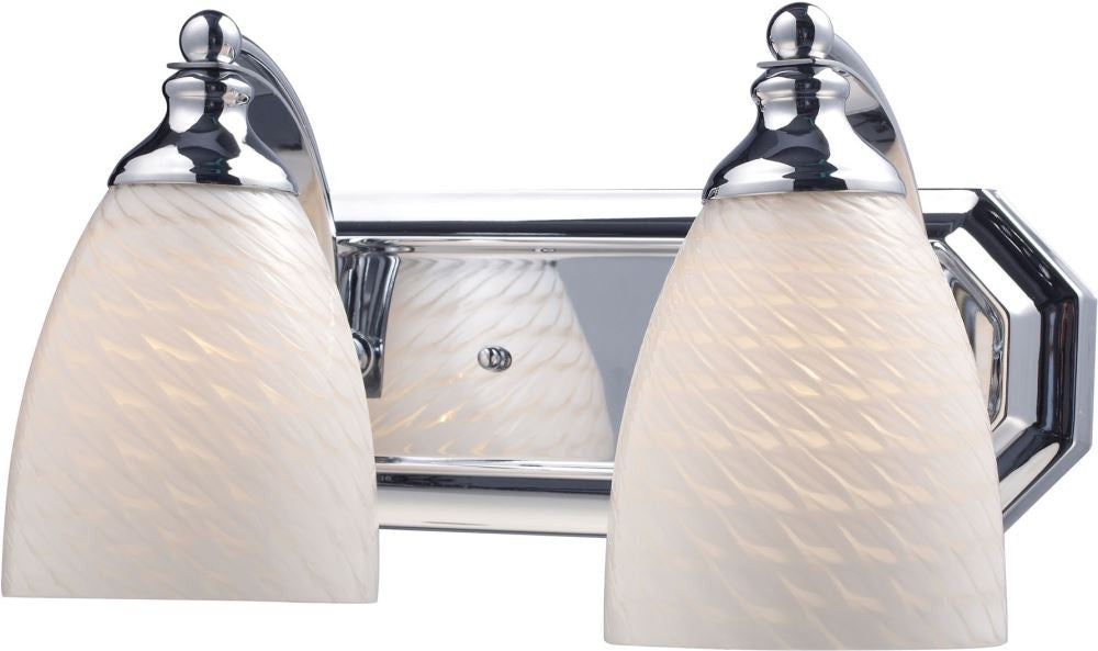 Bath and Spa 2 Light Vanity In Polished Chrome and White Swirl Glass