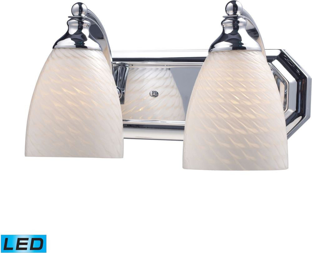 Bath and Spa 2 Light Led Vanity In Polished Chrome and White Swirl Glass