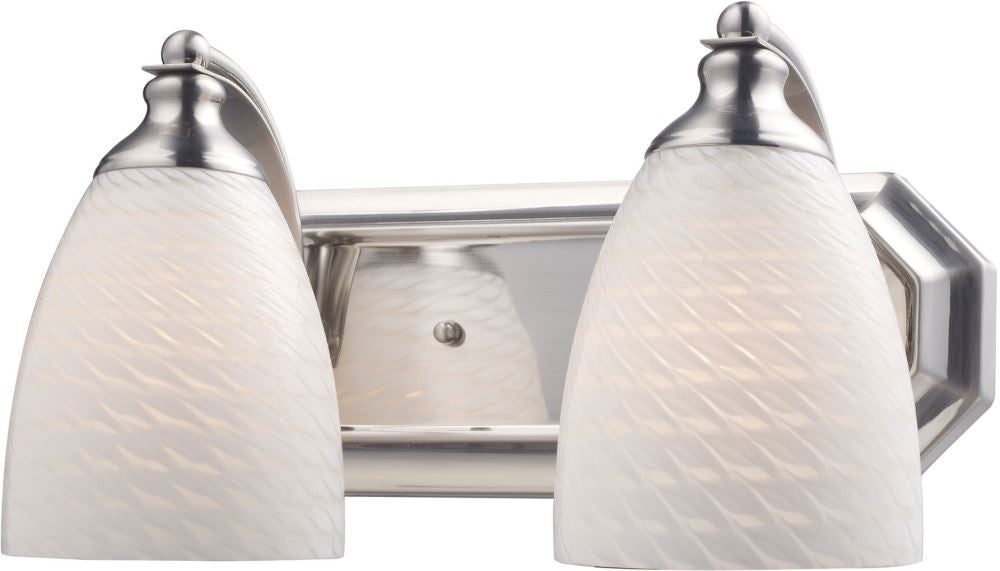 Bath and Spa 2 Light Vanity In Satin Nickel and White Swirl Glass