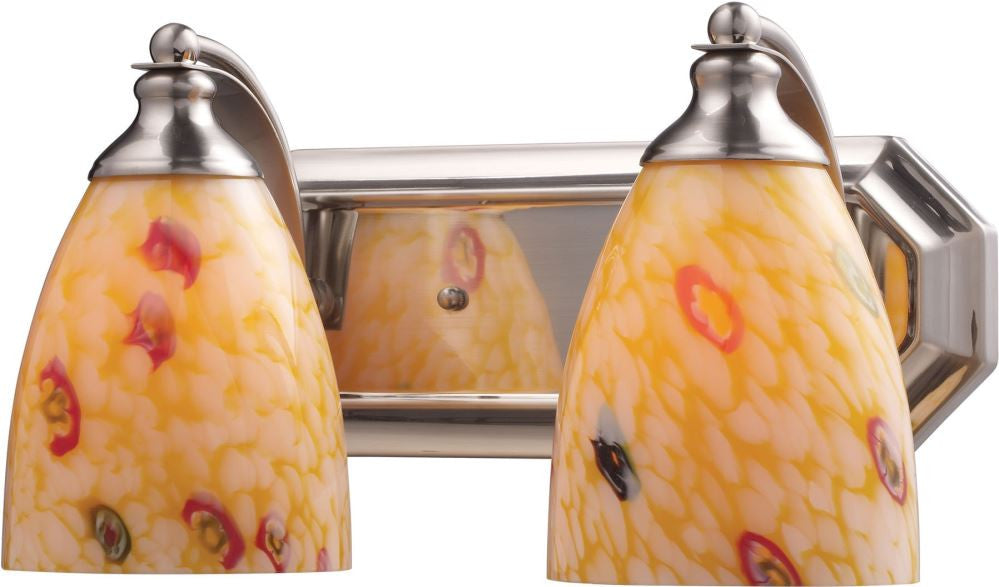 Bath and Spa 2 Light Vanity In Satin Nickel and Yellow Glass