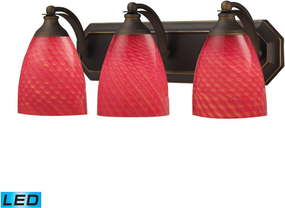 Bath and Spa 3 Light Led Vanity In Aged Bronze and Scarlet Red Glass