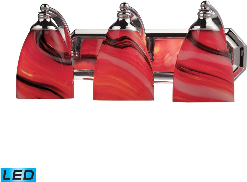 Bath and Spa 3 Light Led Vanity In Polished Chrome and Candy Glass