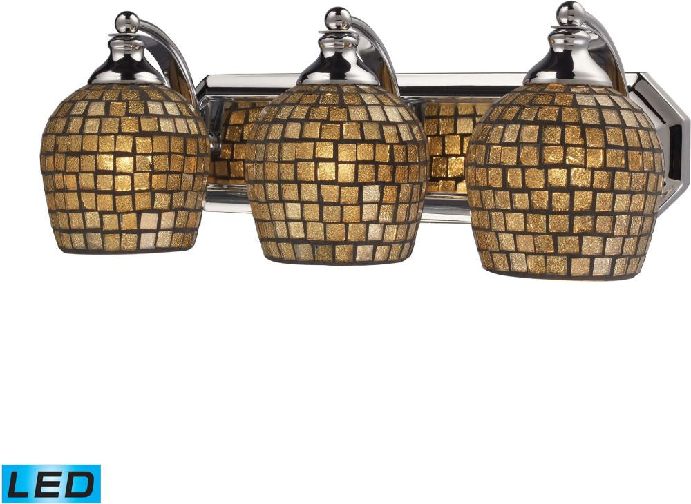 Bath and Spa 3 Light Led Vanity In Polished Chrome and Gold Leaf Glass