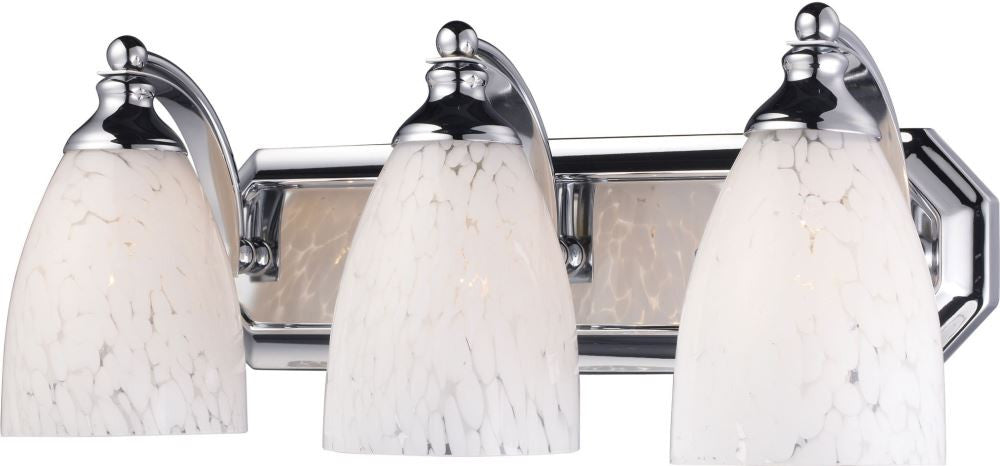 Bath and Spa 3 Light Vanity In Polished Chrome and Snow White Glass