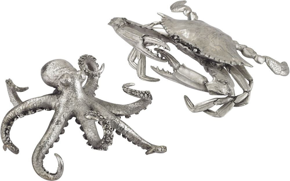 Hand Forged Silver Crab and Octopus - (Set of 2)