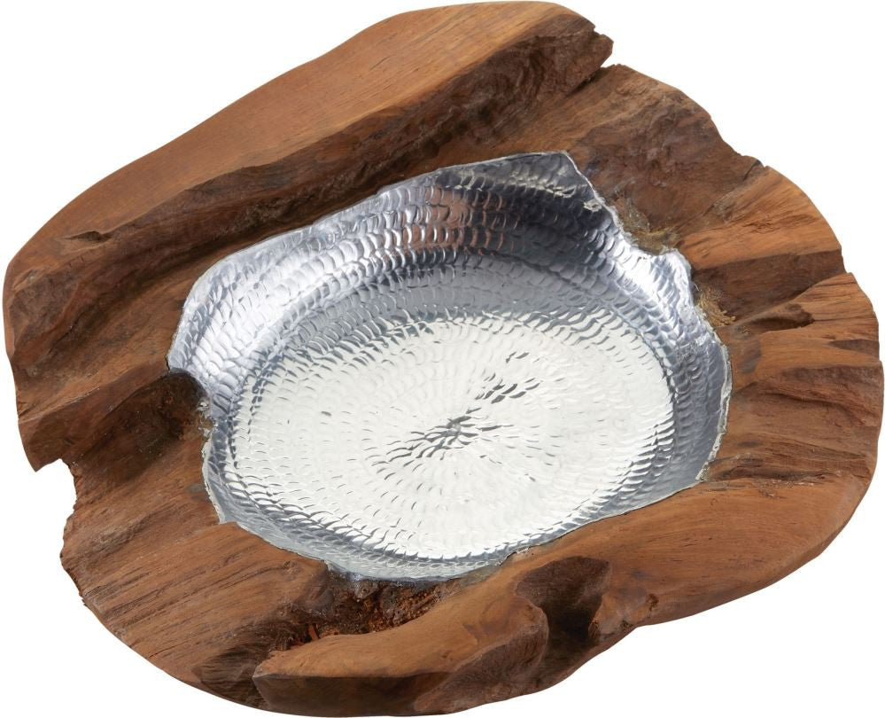 Medium Round Teak Bowl With Aluminum