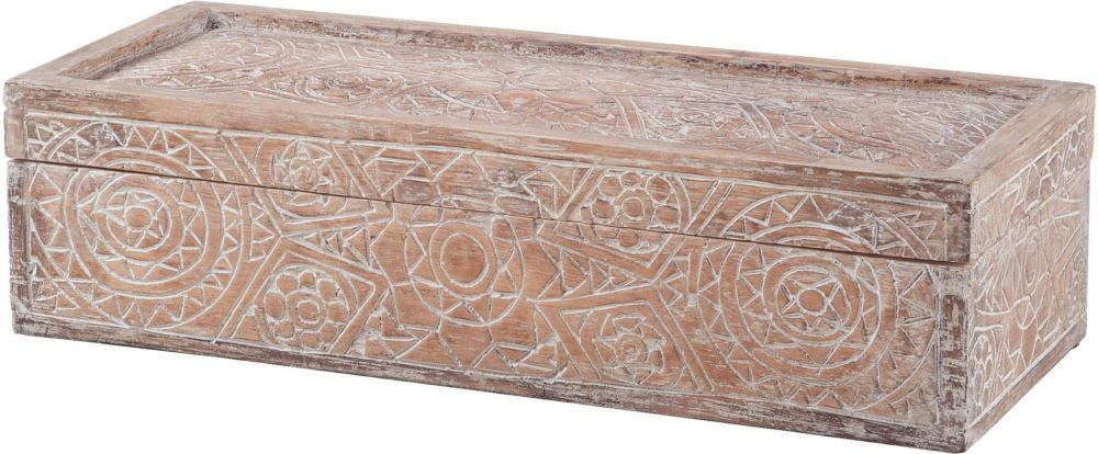 Whitewashed Carved Albasia Wood Box