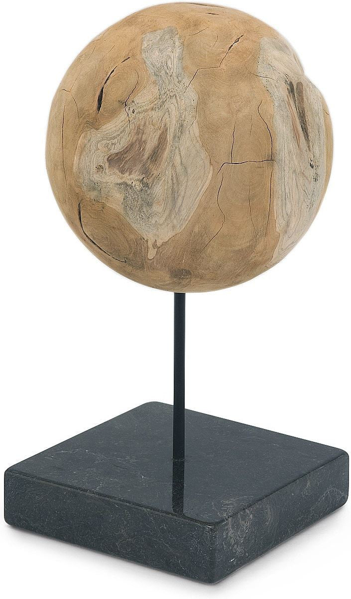 Round Teak Ball On Black Marble Base Large