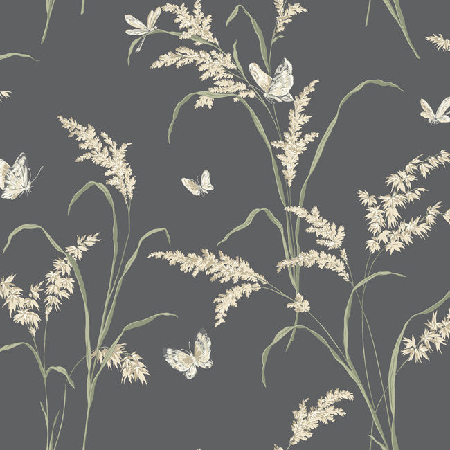 York AB1816 Black & White Tall Grass W/Butterflies Wallpaper