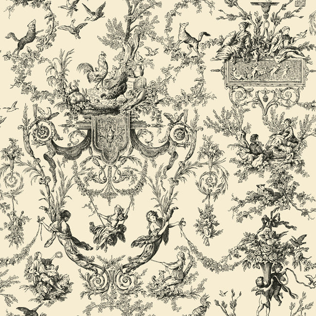 York AB2139 Black & White Old World Toile Wallpaper