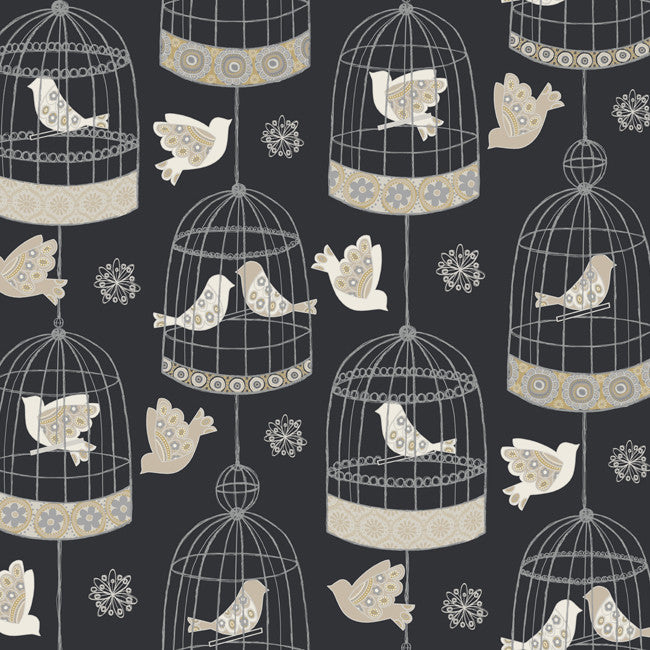 York AB2143 Black & White Birdcage Wallpaper