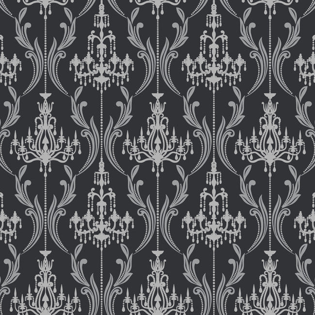York AB2169 Black & White Chandelier Damask Wallpaper