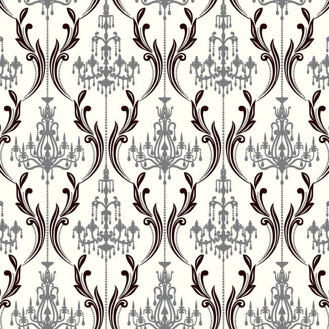 York AB2170 Black & White Chandelier Damask Wallpaper