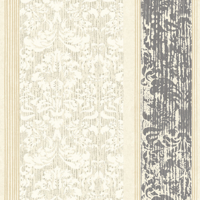 York AB2187 Black & White Damask Stripe Wallpaper