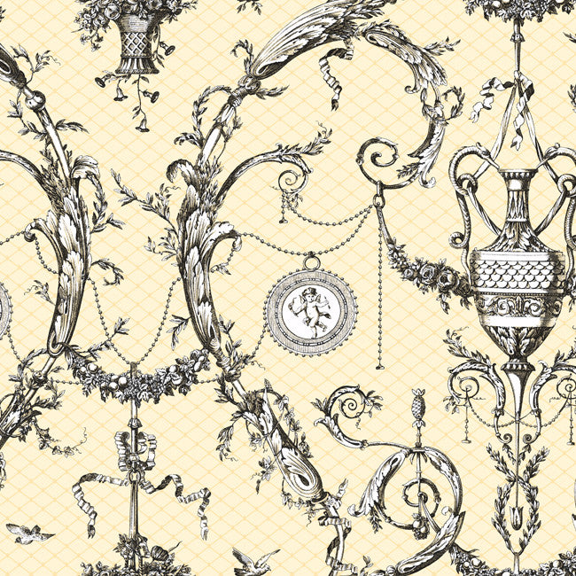 York AH4756 Black & White Neoclassic Urn Toile Wallpaper