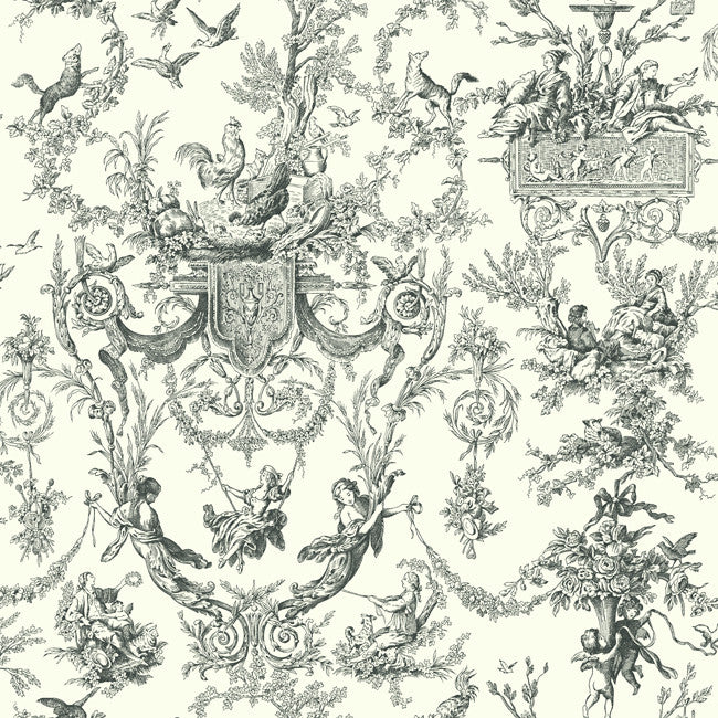 York AT4237 Black & White Campagne Toile Wallpaper