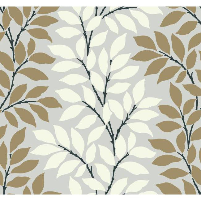 York BL0320 Metallics Book Leaf/Branch Stripe Wallpaper