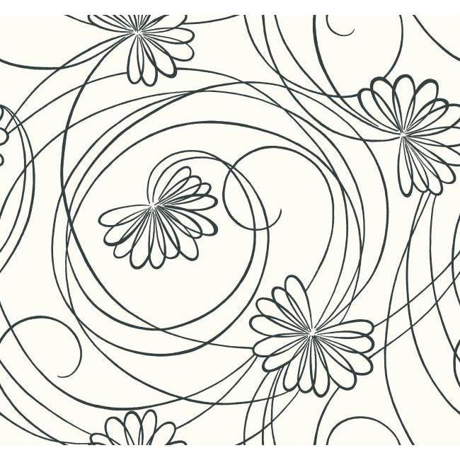 York BL0340 Black & White Book Script Floral Wallpaper