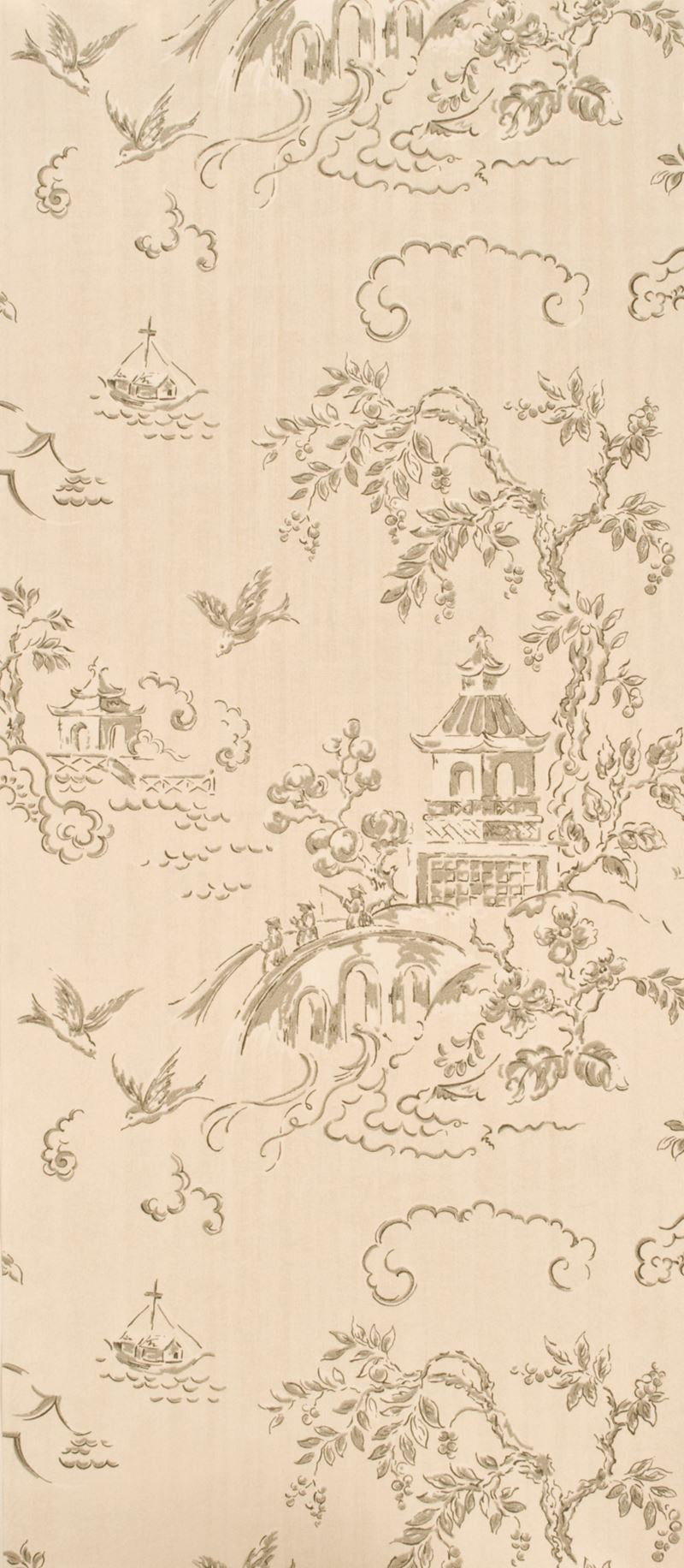 G P & J Baker Wallpaper BW45010.5 Chinese Bridges Taupe/Silver