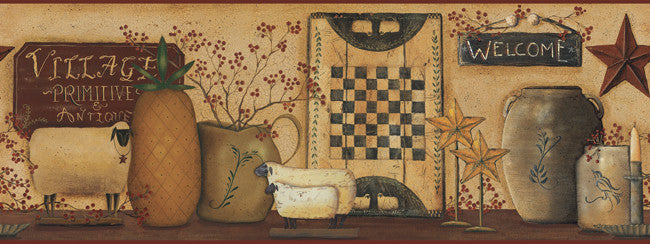 York Wallpaper CB5508BD Hearts & Crafts III Primitive Pineapple Border