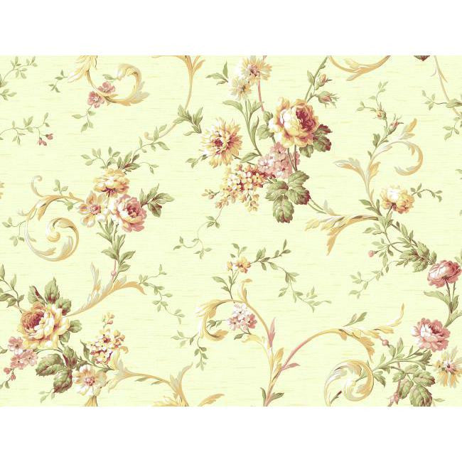 York CG5641 Orange & Yellow Book Floral Scroll Trail Wallpaper