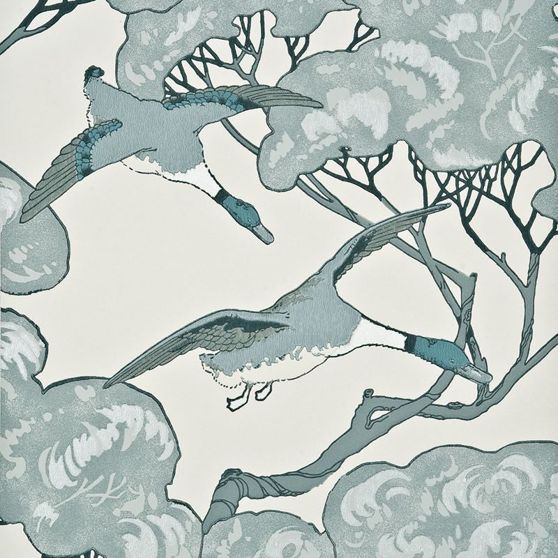 Mulberry Wallpaper FG066.R104 Flying Ducks Aqua