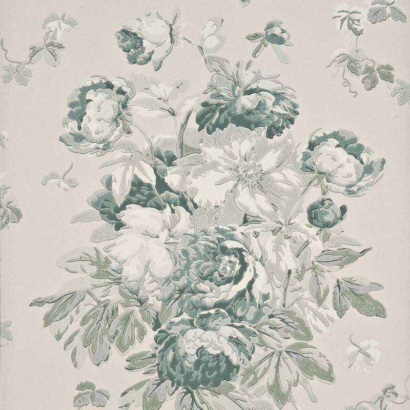 Mulberry Wallpaper FG071.R21 Garden Peony Aqua/Sage