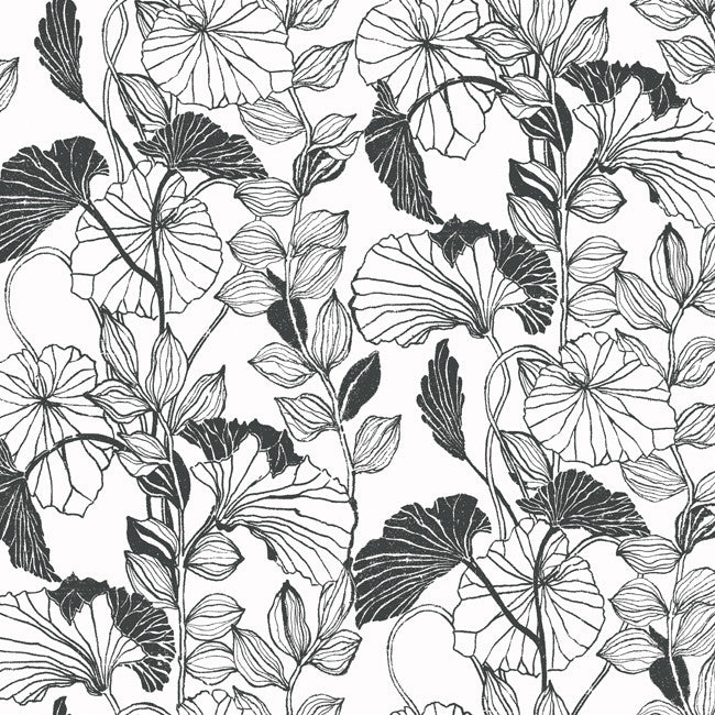 York FP2660 Black & White Leaf Outline Wallpaper
