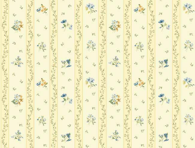 York GP7283 Orange & Yellow Book Floral Toss Stripe Wallpaper