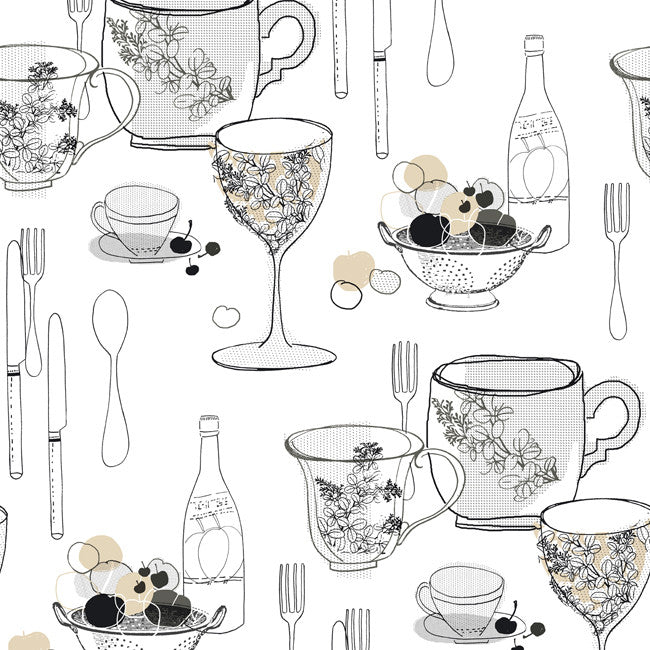 York KB8575 Bistro 750 Graphic Tableware Wallpaper