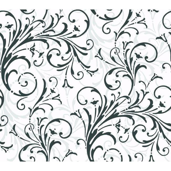 York KD1726 Black & White Book Layered Scroll Wallpaper