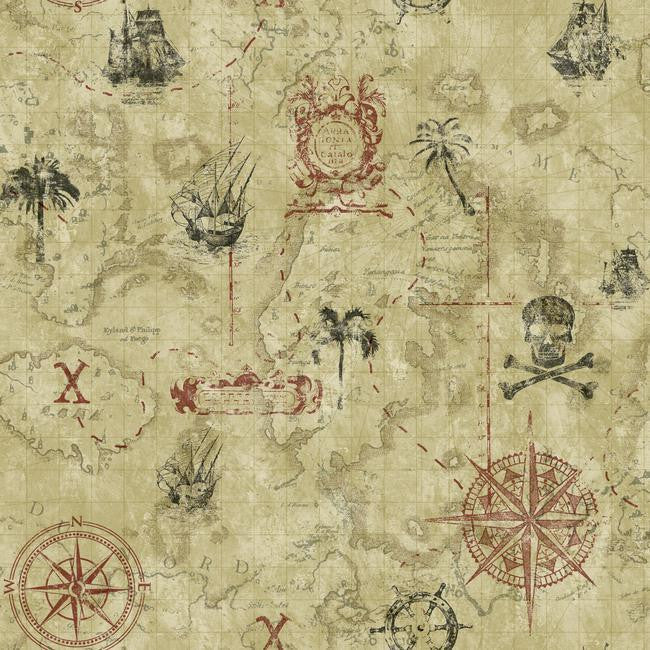 York KS2338 Cool Kids Pirate Map Wallpaper