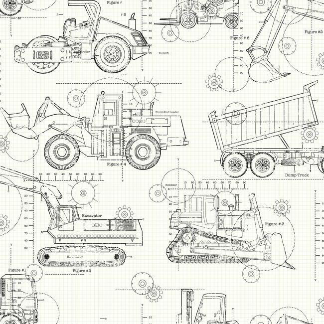 York KS2349 Cool Kids Construction Blueprint Wallpaper