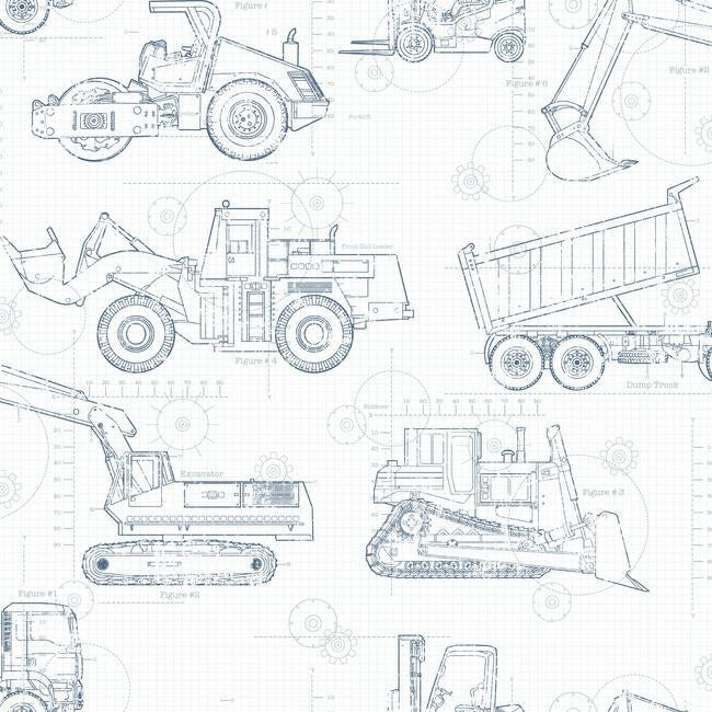 York KS2350 Cool Kids Construction Blueprint Wallpaper