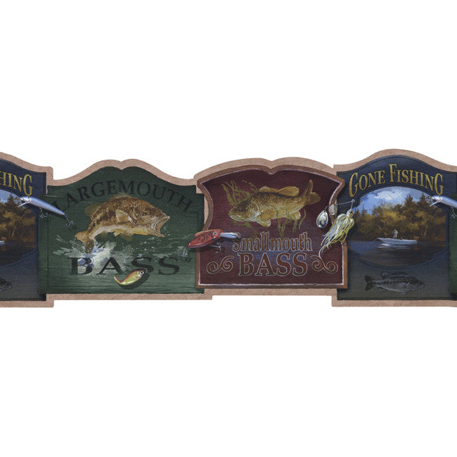 York Wallpaper NM6811B Border Portfolio II Bass Fishing Signs Border