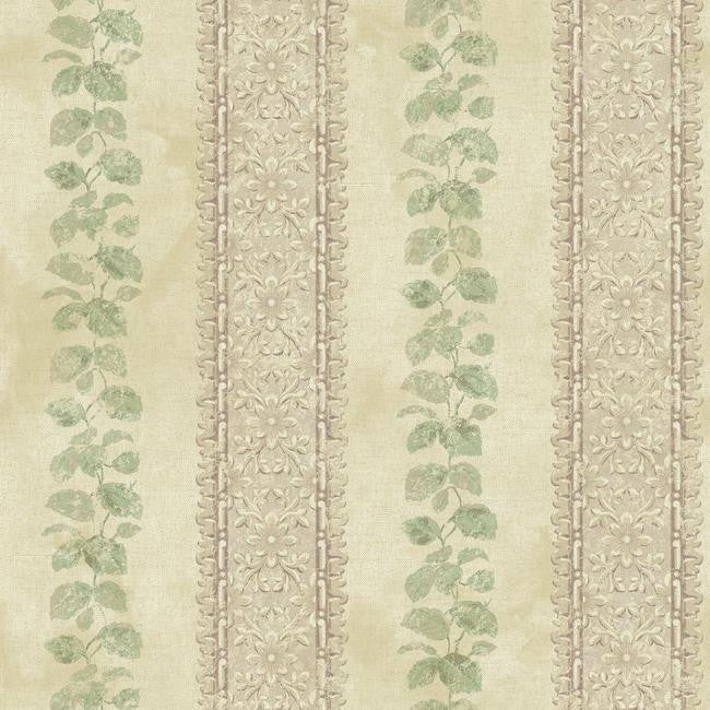 York NV6095 Baton Rouge Ornamental Leaf Trellis Stripe Wallpaper