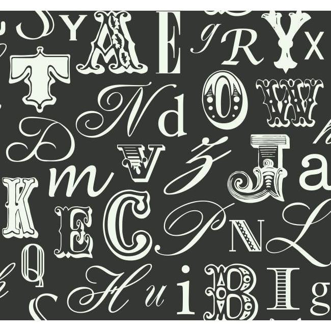 York RB4272 Black & White Book Word Play Wallpaper
