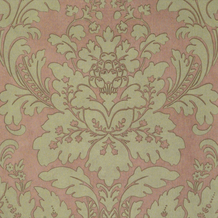 Scalamandre Wallpaper WP81305MM-017 Locksley Damask Celadon On Khaki