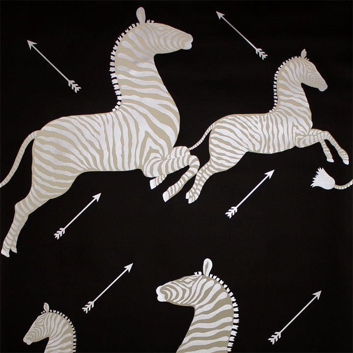 Scalamandre Wallpaper WP81388M-009 Zebras Black & Silver