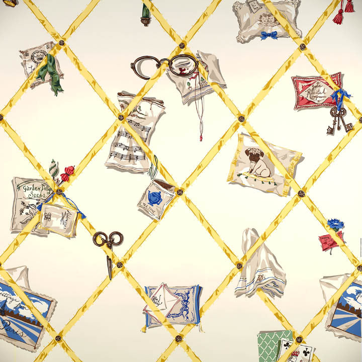 Scalamandre Wallpaper WP81579-002 Memento Multi & Gold On Cream