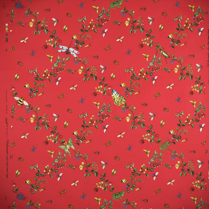 Scalamandre Wallpaper WP81595-006 Jour De Juin Multi On Red