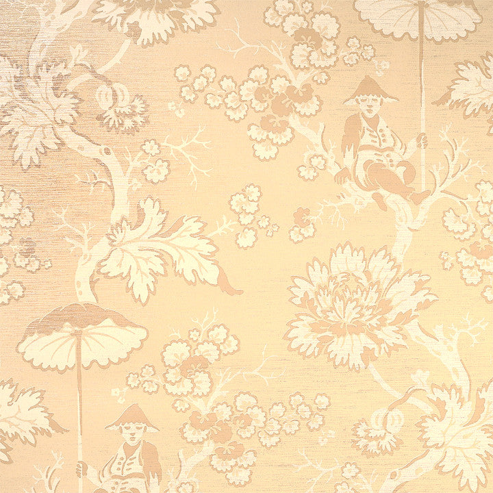 Scalamandre Wallpaper WP88216-001 Parapluie Ivory, Beige On Pearl Sand