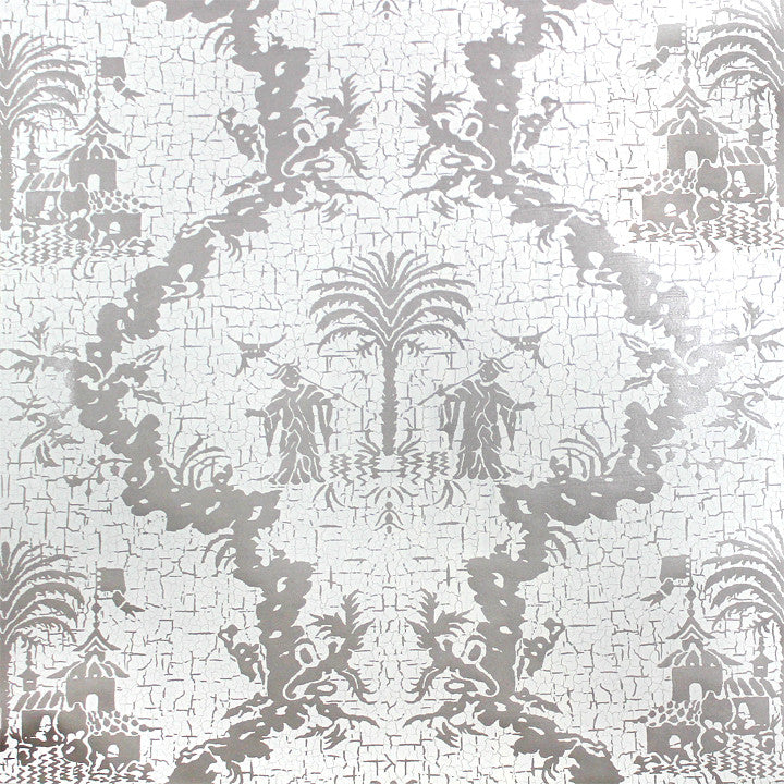 Scalamandre Wallpaper WP8981M-002 Chinese Gator Silver Metallic