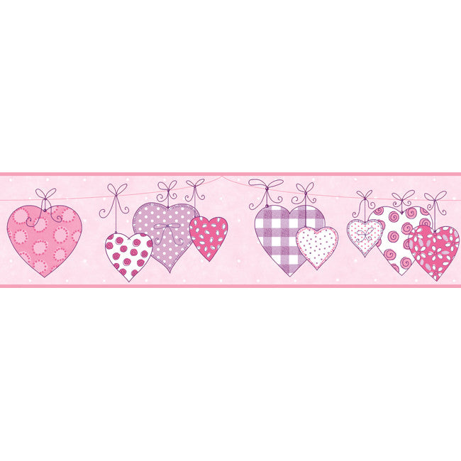 York Wallpaper YS9159BD Peek-A-Boo Clothesline Of Patterned Hearts Border