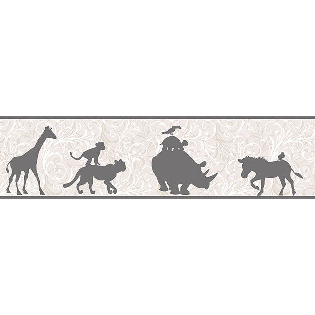 York Wallpaper YS9269BD Peek-A-Boo Safari Border W/Scroll Bkgrd