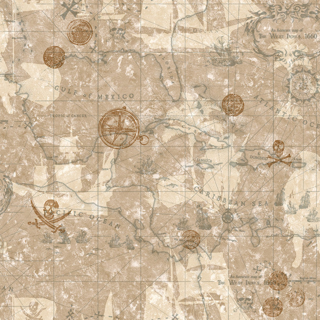 York ZB3108 Boys Will Be Boys Pirate Map Wallpaper